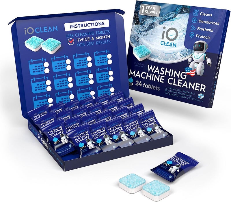 iO CLEAN Washing Machine Cleaner Descaler Tablets, 24 Count (1 Year Supply) – Deep Clean Washer Cleaner Tablets for HE Front Load & Top Load – Unscented Washing Machine Descaler for Odor Control - Image 3